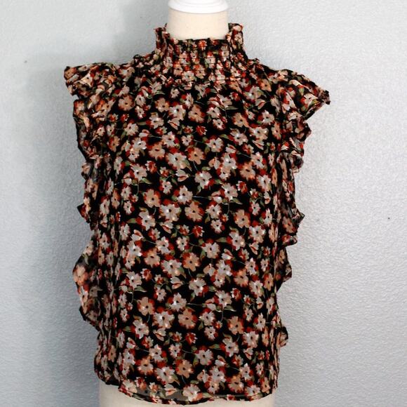 Sleeveless Floral Lined Blouse With Keyhole Back Size Medium - Picture 1 of 8